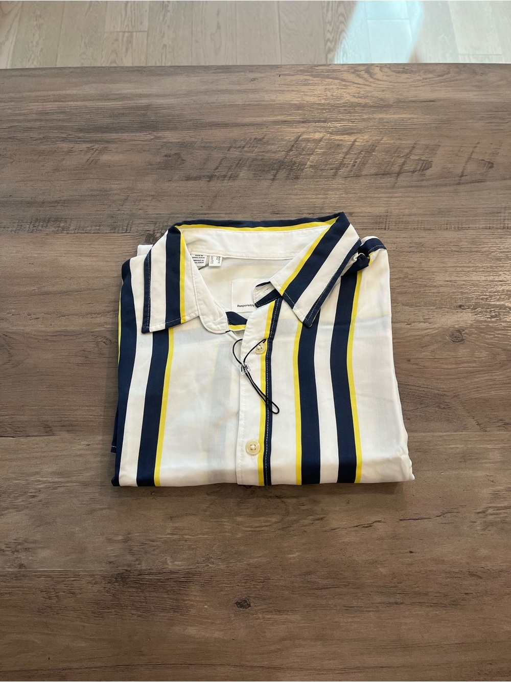 Men's White Navy & Yellow Stripe Button-Up Shirt